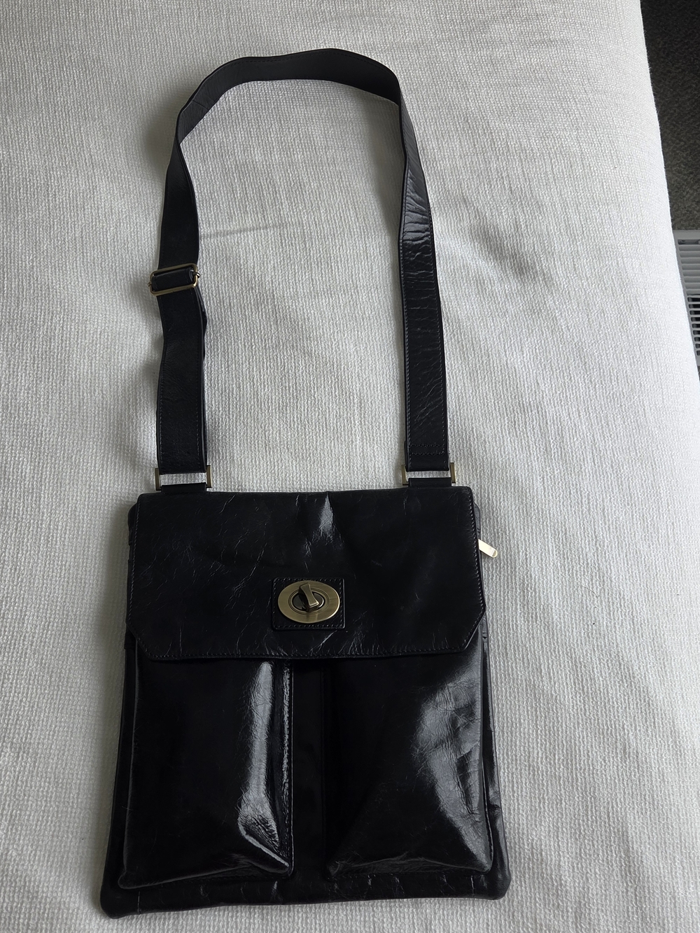Danier Black Leather Shoulder Bag with Gold Hardware